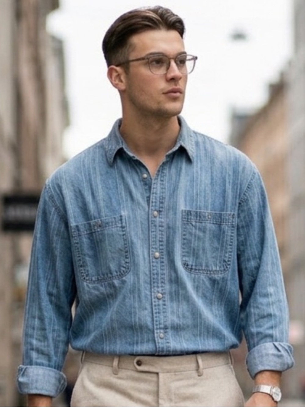 Vintage (90’s) Workwear Denim Stripe Shirt XL